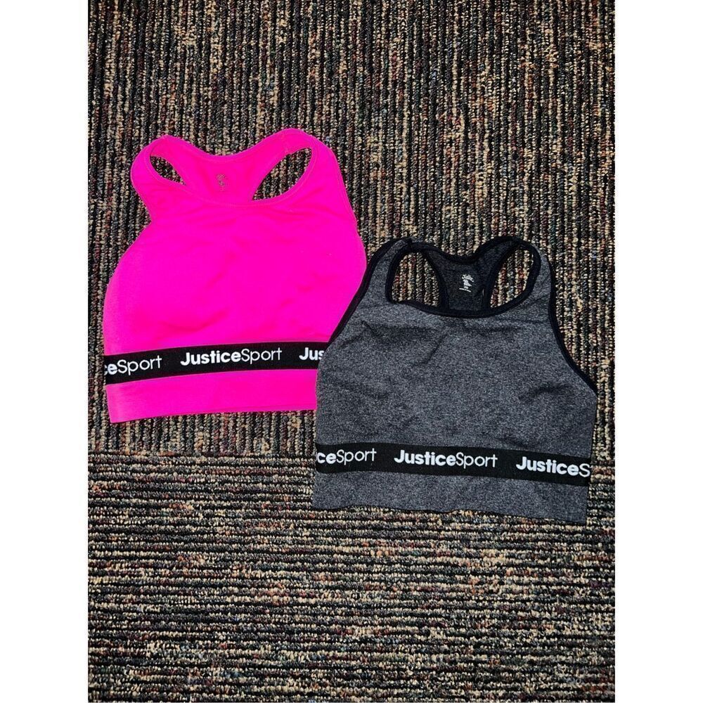 2-Pack Justice Sport Girls Racerback Sports Bras – Pink & Gray